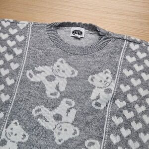 Teddy Bear Classic Essentials Sweater Heart Print Gray 22W/42 Acrylic Knit‎